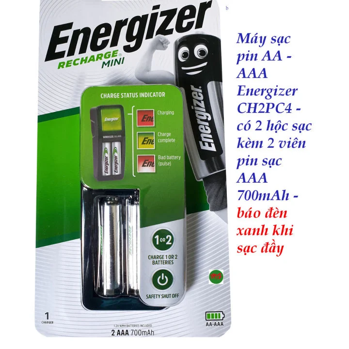 Máy Sạc Pin Energizer CH2PC4 Kèm 2 Pin Sạc AAA 700mAh - Sạc Cho Pin AA Và AAA